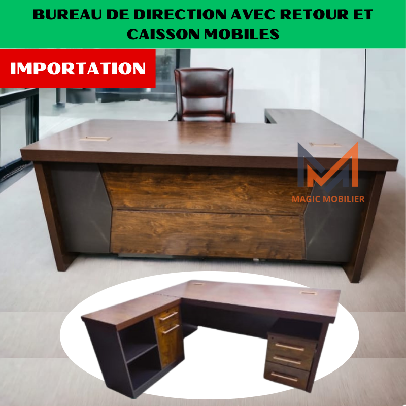 Bureau de direction avec retour mobile et caisson mobile a 3 tiroirs Réf. A0473