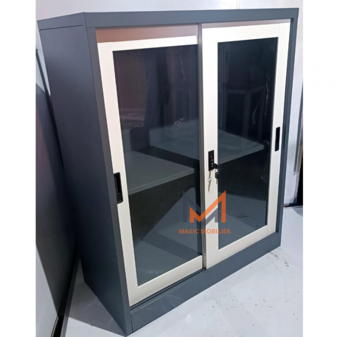 Armoire métallique basse avec 2 portes coulissantes vitrées A0265