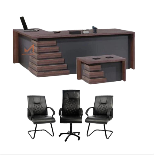 Ensemble bureau HARMONI Avec retour + caisson + 3 chaises + table basse Réf. A0204