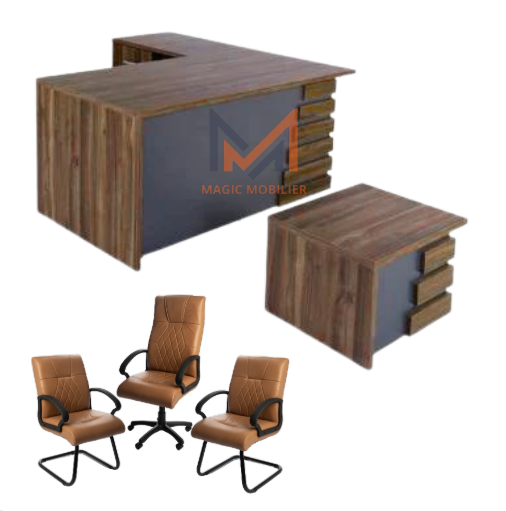 Ensemble bureau HARMONI Avec retour + caisson + 3 chaises + table basse Réf. A0204