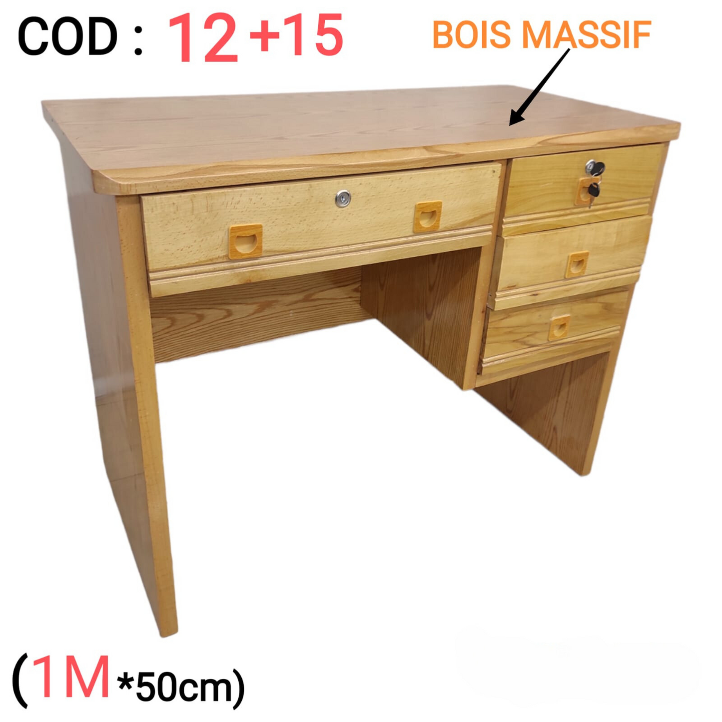 Bureau individuel en bois massif avec tiroir centrale DIM. 100 cm