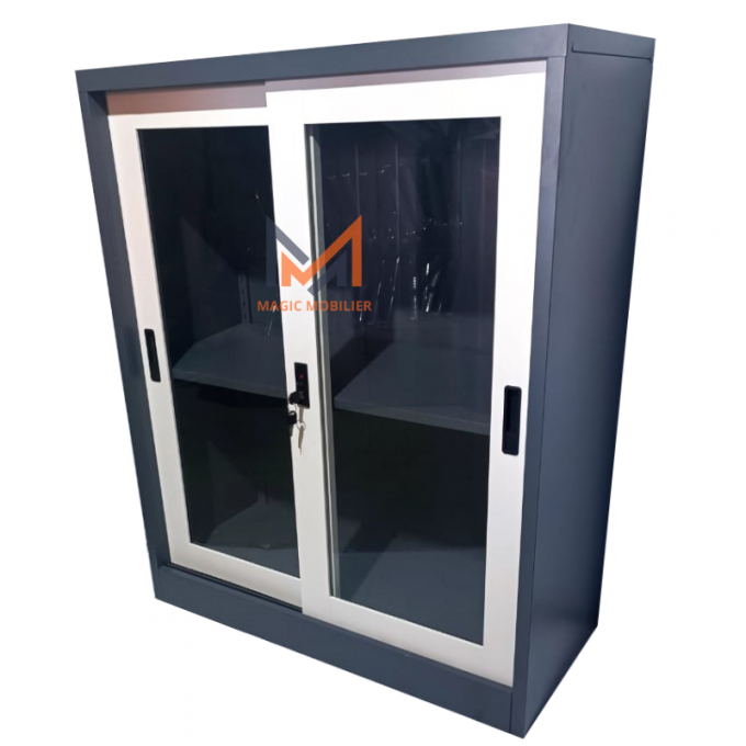 Armoire métallique basse avec 2 portes coulissantes vitrées A0265