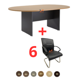 Ensemble Table de réunion ovale en Bois +6 Fauteuils A0306