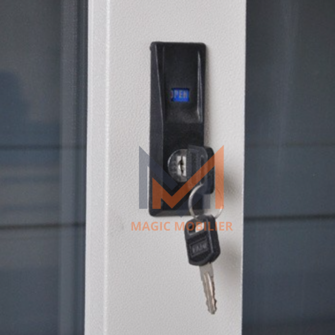 Armoire métallique haute avec 2 portes coulissantes vitrées A0263