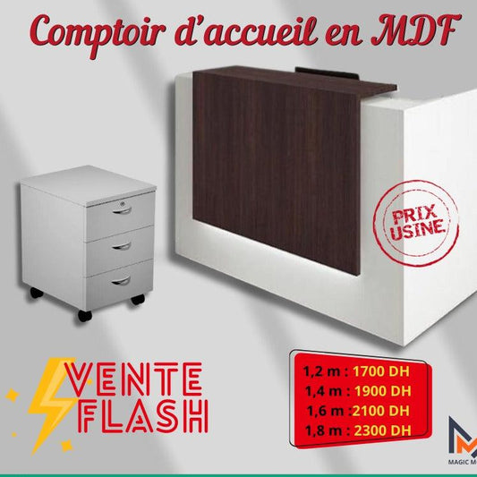 BUREAU COMPTOIR D'ACCUEIL AVEC CAISSON Réf. A0187