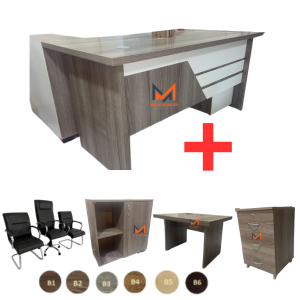 ENSEMBLE BUREAU BAMOS avec retour + caisson + chaises + table basse Réf. A0303