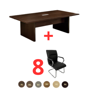 Ensemble Table de réunion rectangulaire en Bois + 8 Fauteuils A0307