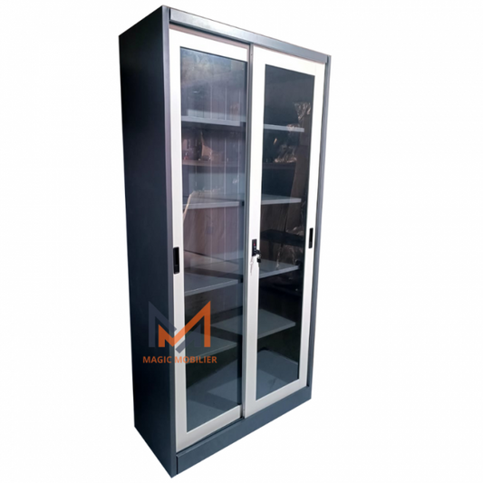 Armoire métallique haute avec 2 portes coulissantes vitrées A0263