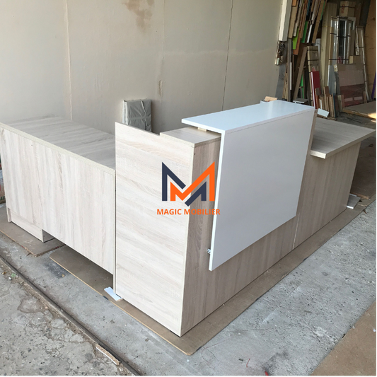 COMPTOIR DE RECEPTION EN BOIS AVEC RETOUR ET CAISSON Réf.A0260