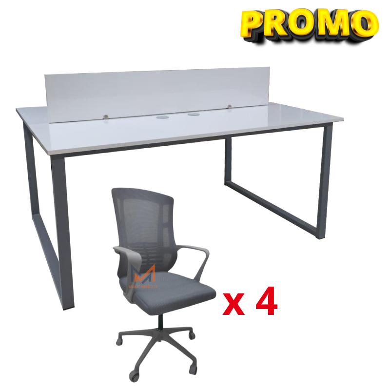 Ensemble BUREAU BENSH semi métallique +4 chaises opérateurs A0406