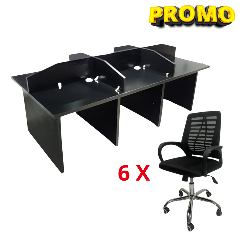 Ensemble BUREAU BENSH en bois +6 chaises opérateurs A0409