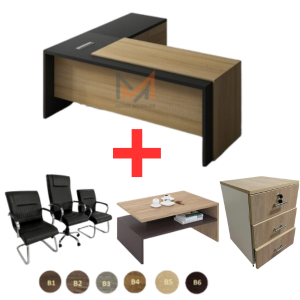 ENSEMBLE BUREAU kraks avec retour + caisson + chaises + table basse Réf. A0380