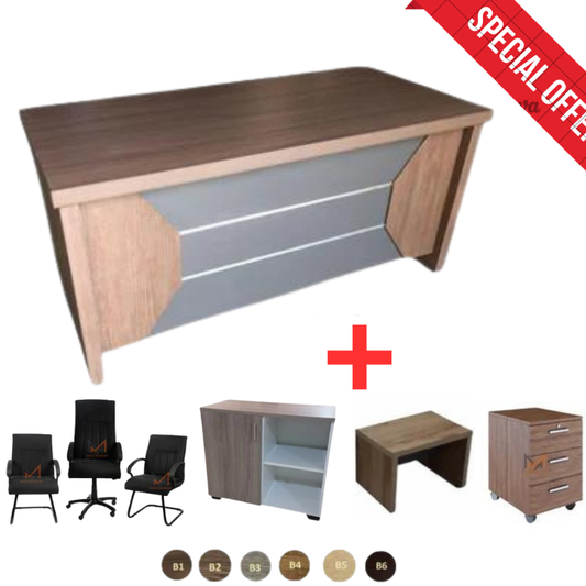 ENSEMBLE BUREAU MADLI  Avec retour + caisson + chaises + table basse