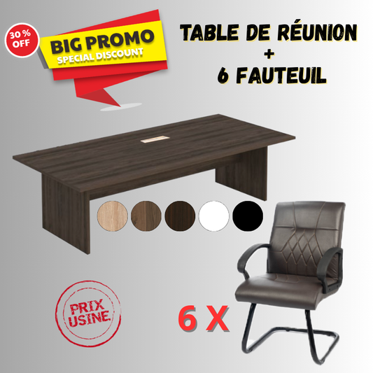 Table de réunion en bois + 6 fauteuil Réf. P01