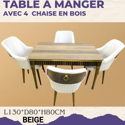 SALLE A MANGER AMARA  4 CHAISES BEIG