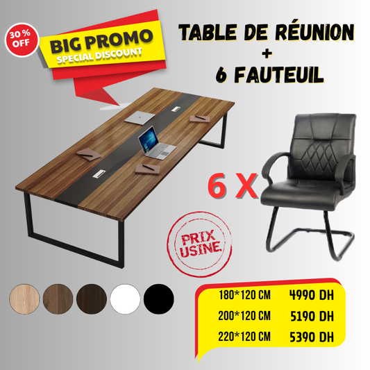 Table de réunion en bois + 6 fauteuil Réf. P03