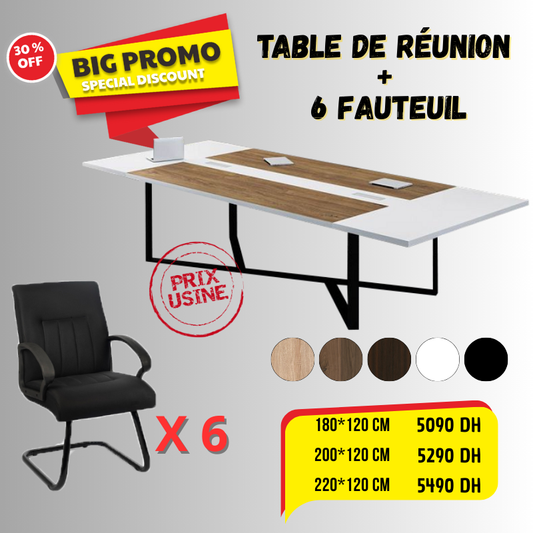 Table de réunion en bois + 6 fauteuil Réf. P04