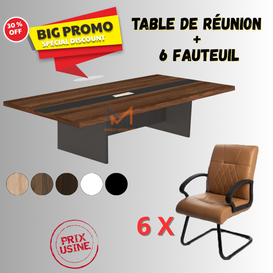 Table de réunion en bois + 6 fauteuil Réf. P02