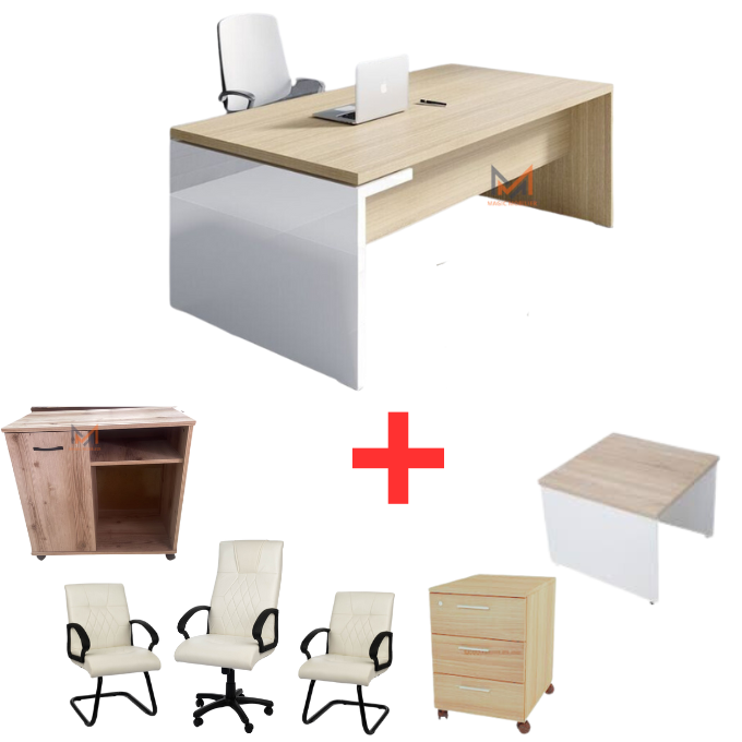 ENSEMBLE BUREAU MOBAO avec retour + caisson + chaises + table basse Réf. A0219