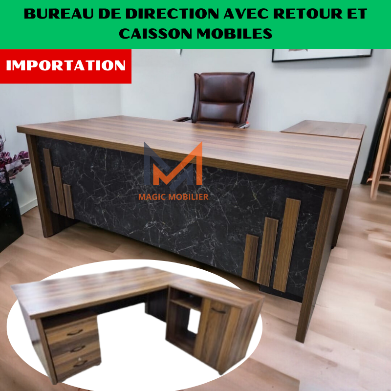 Bureau de direction avec retour mobile et caisson mobile a 3 tiroirs Réf. A0469