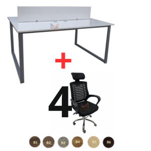 Ensemble BUREAU BENSH semi métallique +4 chaises opérateurs avec têtière A0140