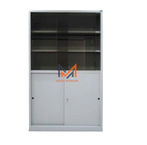 ARMOIRE BIBLIOTHÈQUE MÉTALLIQUE DEMI VITRÉE Réf. A232