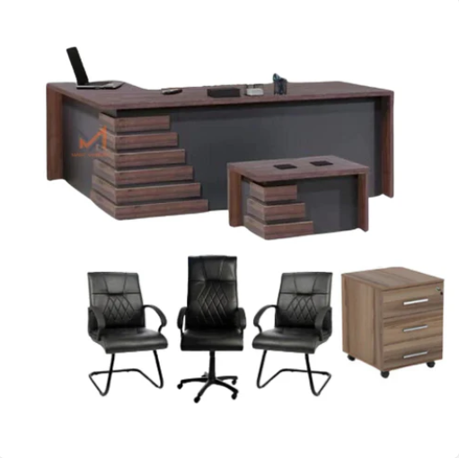 Ensemble bureau HARMONI Avec retour + caisson + 3 chaises + table basse Réf. A0204