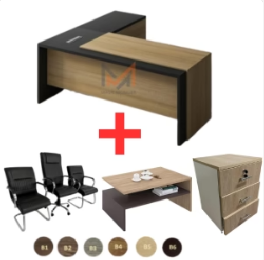ENSEMBLE BUREAU kraks avec retour + caisson + chaises + table basse Réf. A0380