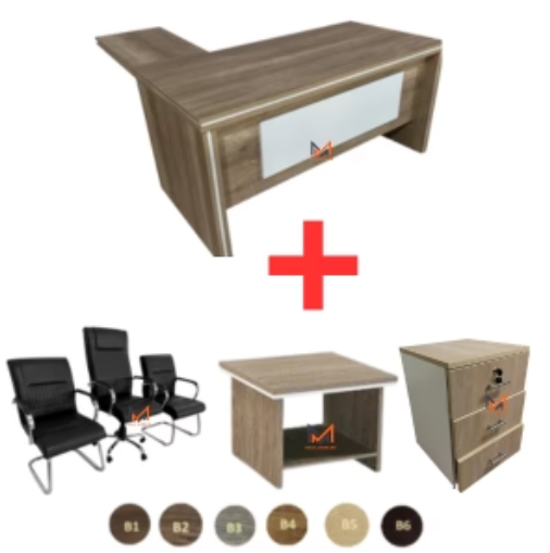 ENSEMBLE BUREAU ARAM avec caisson + chaises + table basse Réf. A0138
