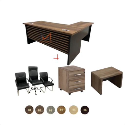ENSEMBLE BUREAU NARAKO Avec retour + caisson + chaises + table basse Réf. A0239
