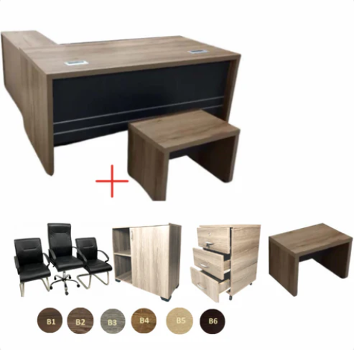 ENSEMBLE BUREAU ROMARIO Avec retour + caisson + chaises + table basse Réf. A0236