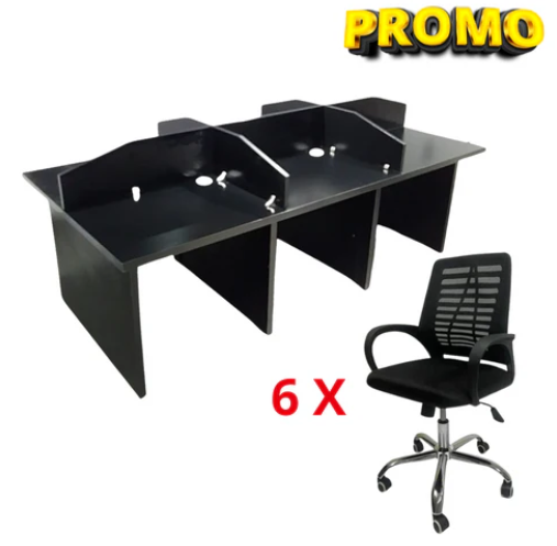 Ensemble BUREAU BENSH en bois +6 chaises opérateurs A0409