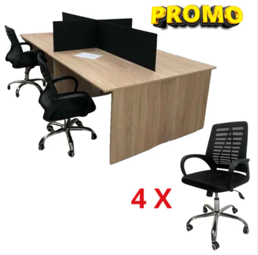 Ensemble BUREAU BENSH en bois +4 chaises opérateurs A0408