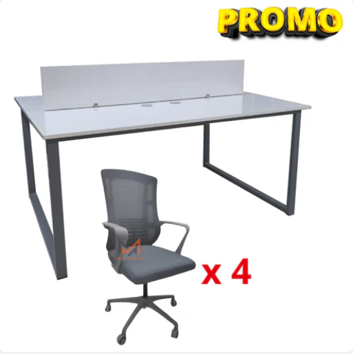 Ensemble BUREAU BENSH semi métallique +4 chaises opérateurs A0406