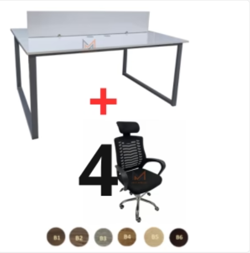 Ensemble BUREAU BENSH semi métallique +4 chaises opérateurs avec têtière A0140
