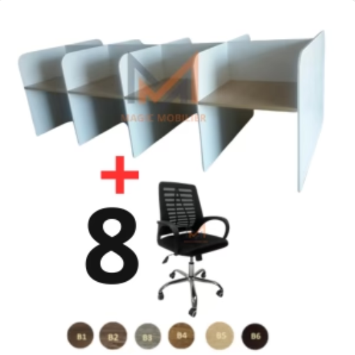 Ensemble BUREAU BENSH en bois + 8 chaises opérateurs A0314