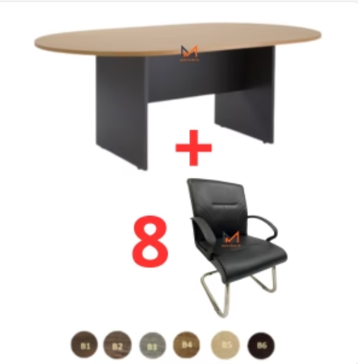 Ensemble Table de réunion Ovale en Bois + 8 Fauteuils A0308