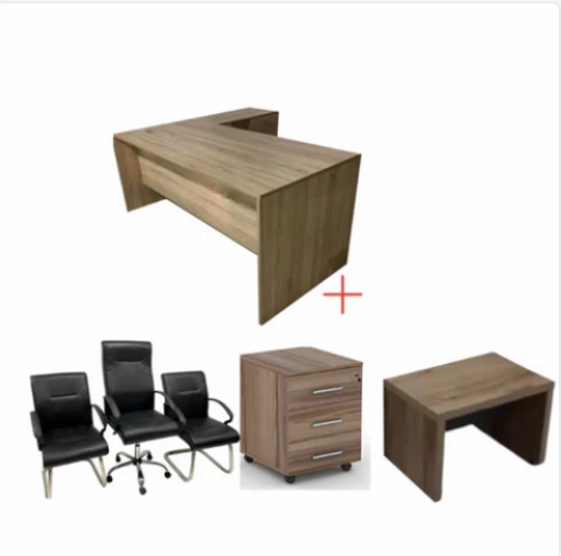 ENSEMBLE BUREAU MICHEL Avec retour + caisson + chaises + table basse Réf. A0237