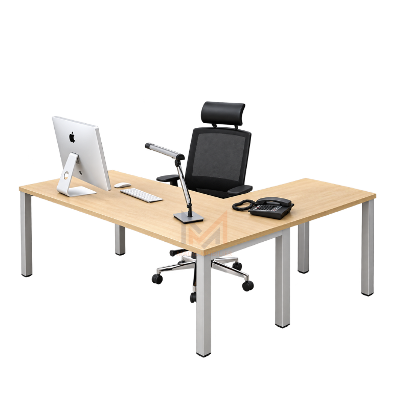 Bureau de Direction en L avec Plateau Bois et Piètement Métallique Réf A-2026-2290