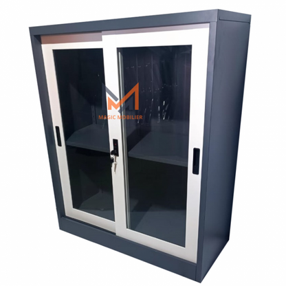Armoire métallique basse avec 2 portes coulissantes vitrées A0265