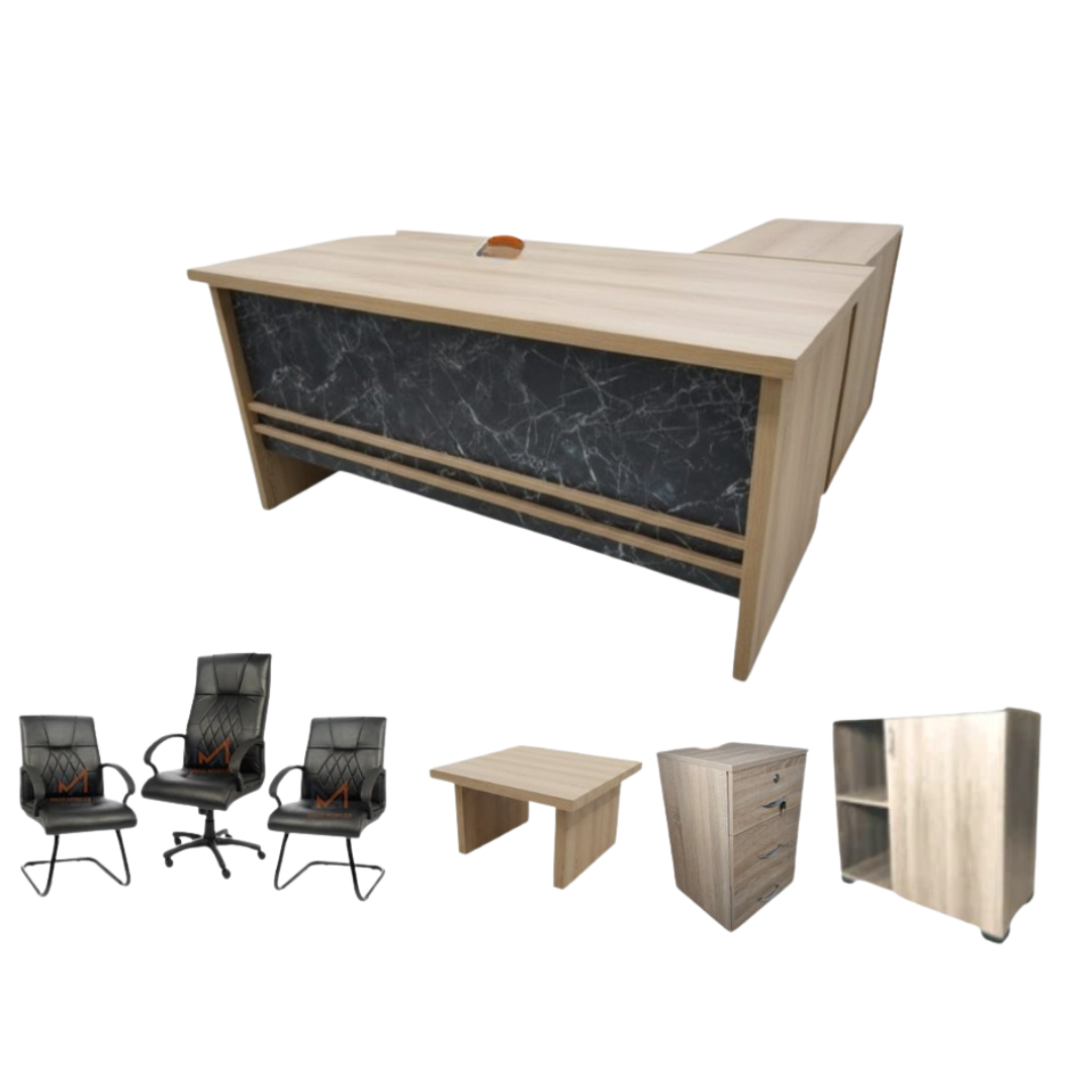 ENSEMBLE BUREAU  Avec retour + caisson + chaises + table basse A-2026-2021