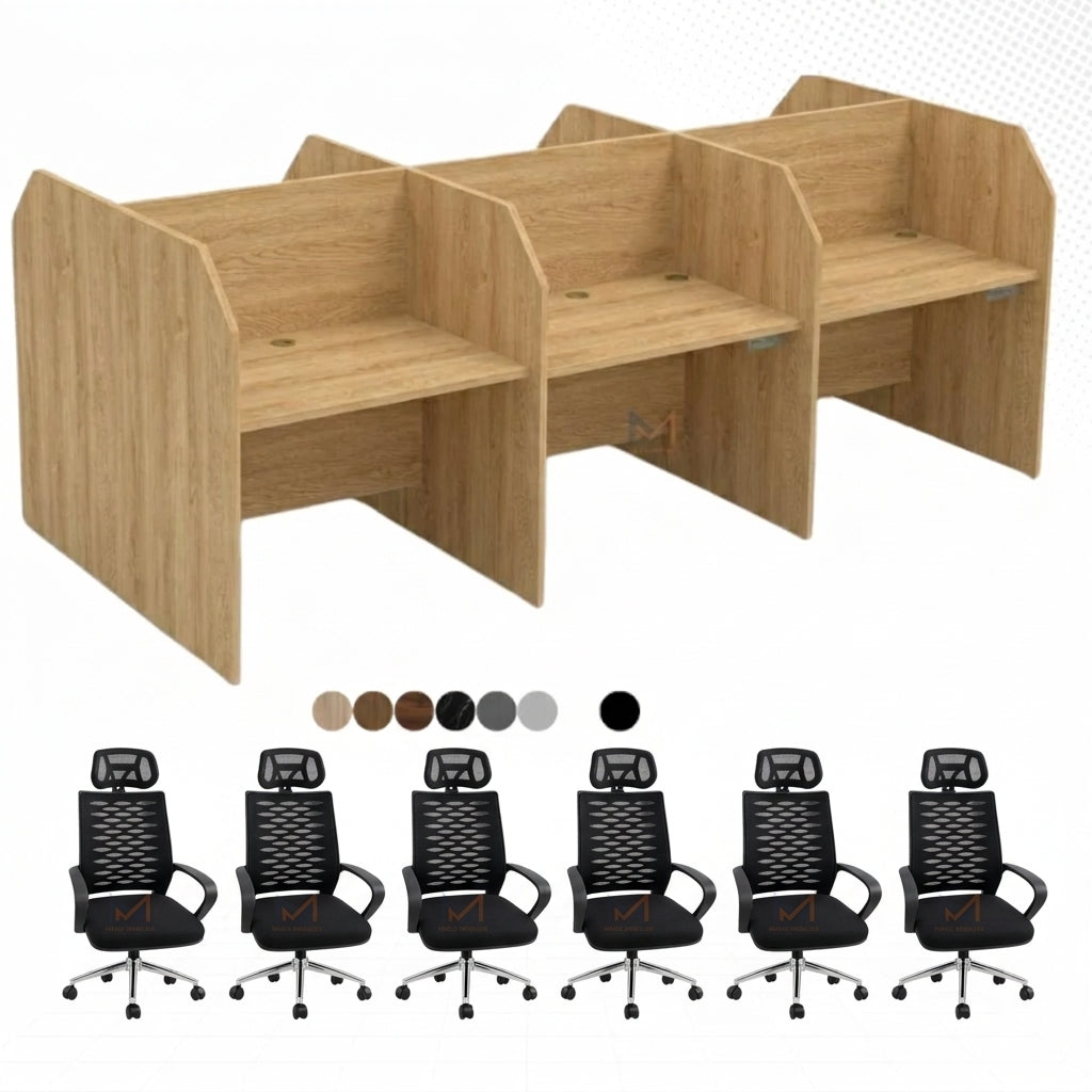 Ensemble BUREAU BENSH en bois +6 chaises opérateurs A0409