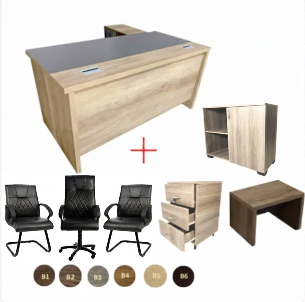 ENSEMBLE BUREAU FANTASIA Avec retour + caisson + chaises + table basse Réf. A0238