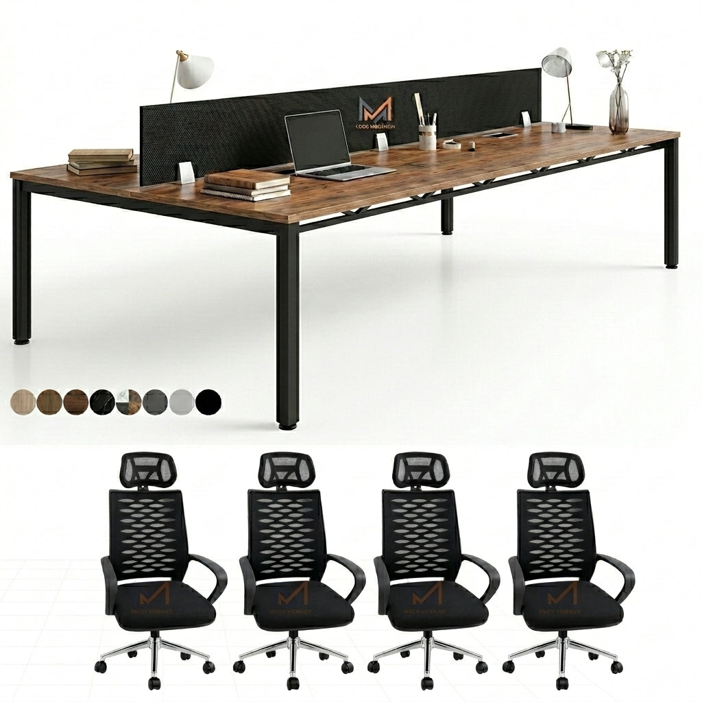 Ensemble BUREAU BENSH semi métallique +4 chaises opérateurs A0311