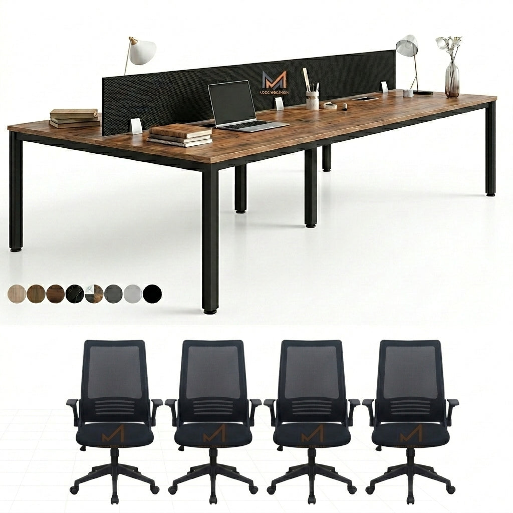 Ensemble BUREAU BENSH semi métallique +4 chaises opérateurs B0311