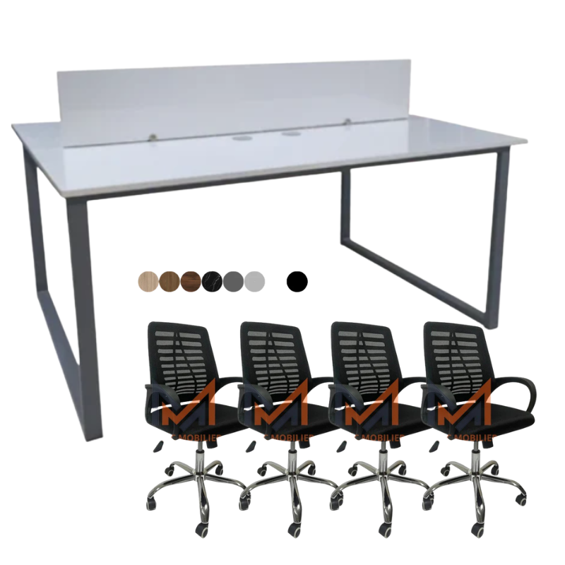 Ensemble BUREAU BENSH semi métallique +4 chaises opérateurs A0406