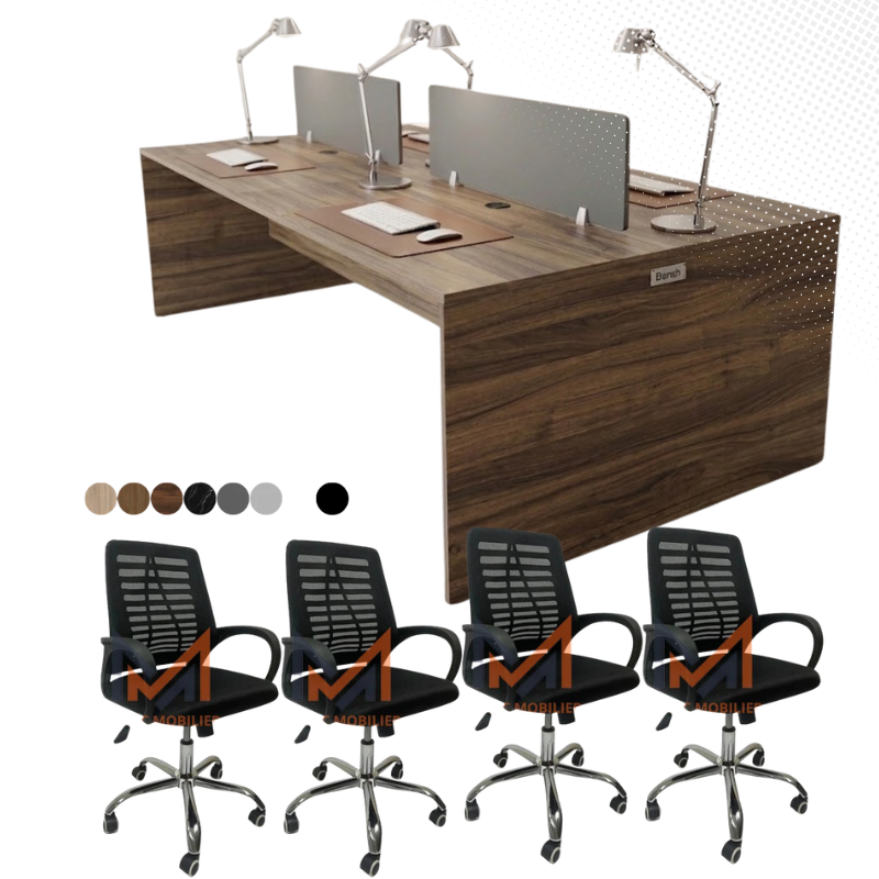 Ensemble BUREAU BENSH en bois + 4 chaises opérateurs A0312