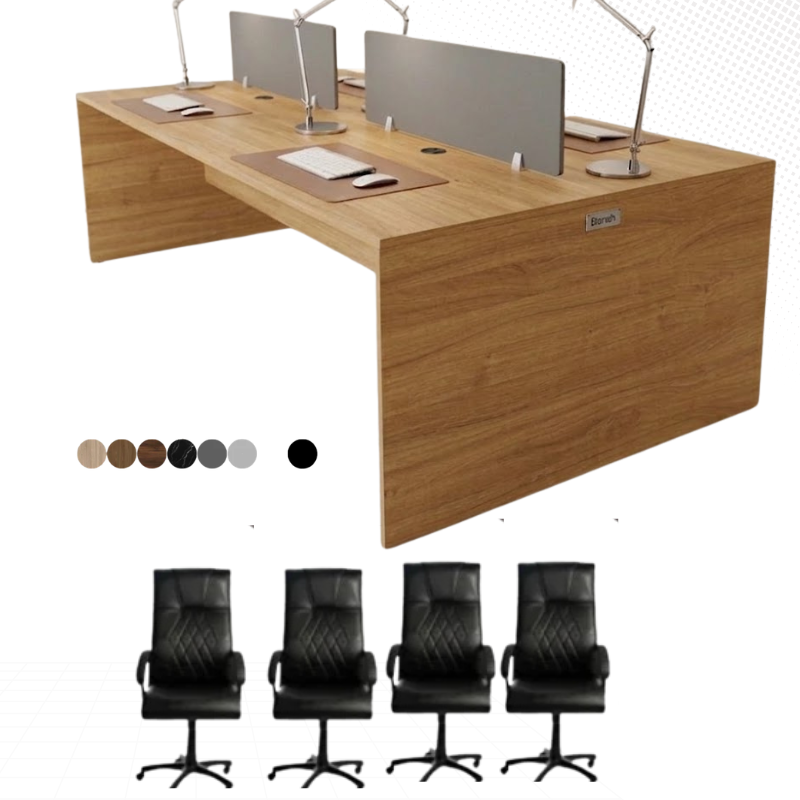 Ensemble BUREAU BENSH en bois +4 chaises opérateurs A0408