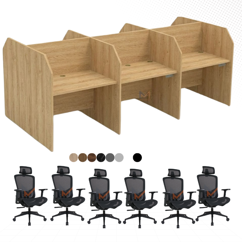 Ensemble BUREAU BENSH en bois +6 chaises opérateurs A0409