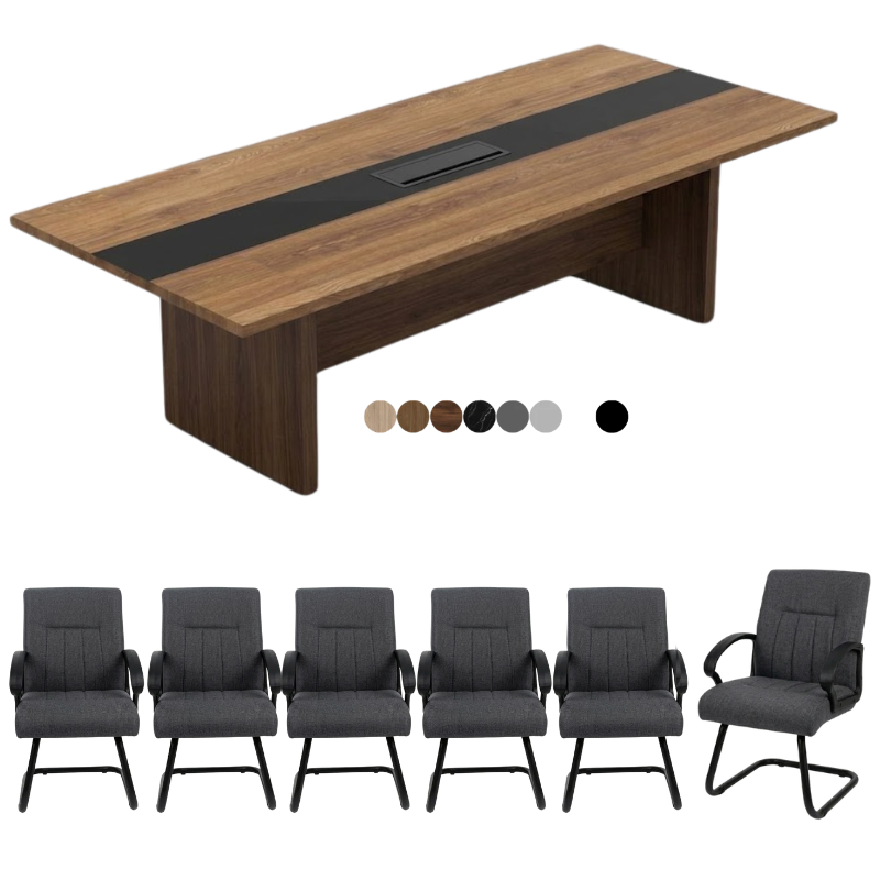 Ensemble Table de réunion rectangulaire en Bois + 6 Fauteuils A0220